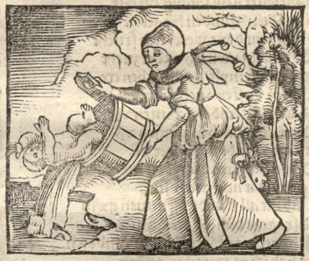 1512 woodcut of throwing a baby out with the bathwater. Public domain.